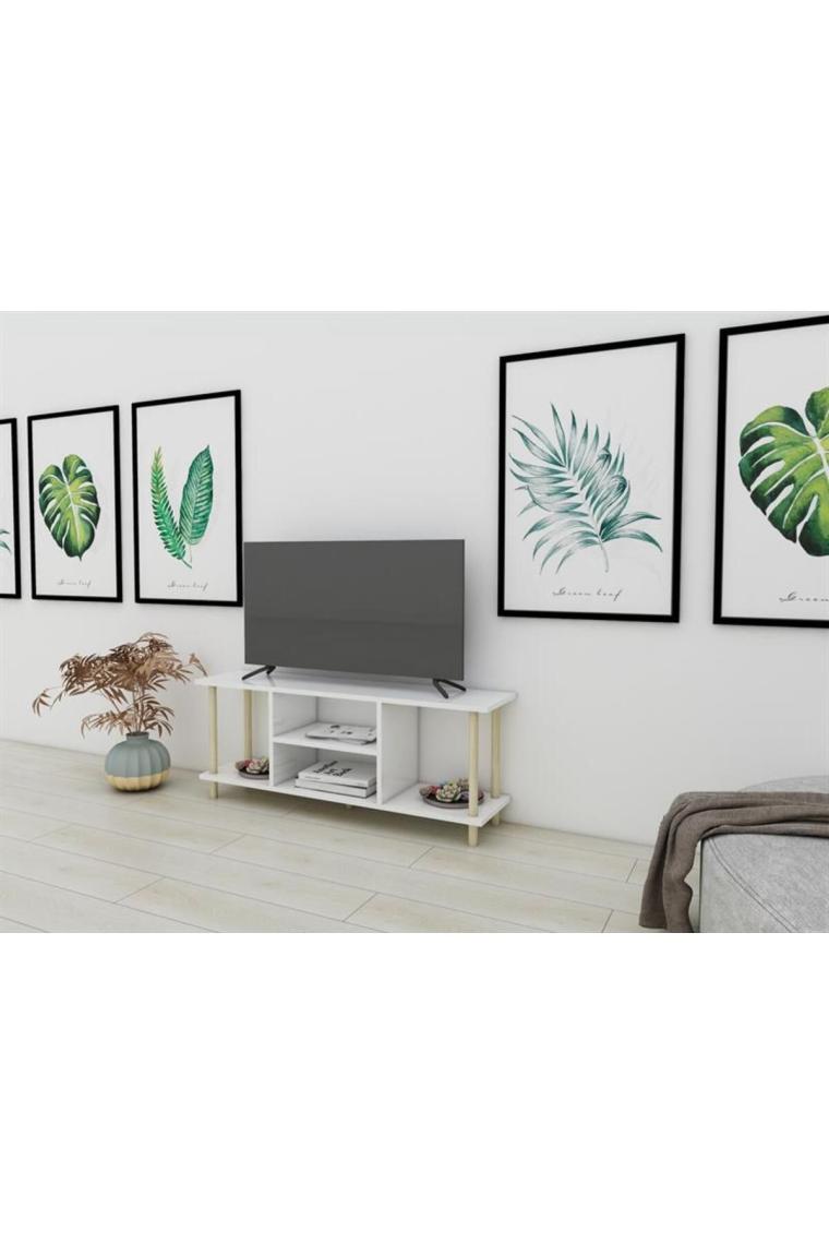 Masif Market Ahşap Beyaz Tv Ünitesi