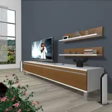 Decoraktiv Eko 4 Mdf Std Krom Ayaklı Tv Ünitesi Tv Sehpası Beyaz Ceviz
