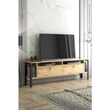 Wood'n Love Atlanta Metal Ayaklı Dolaplı 180 cm Tv Geniş Ünitesi - Atlantik Çam / Siyah