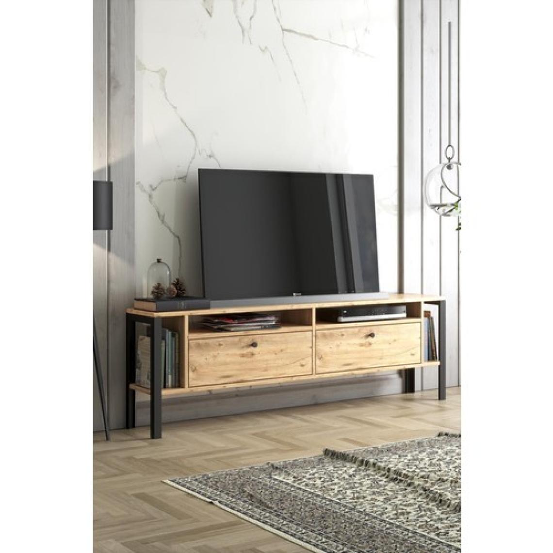 Wood'n Love Atlanta Metal Ayaklı Dolaplı 180 cm Tv Geniş Ünitesi - Atlantik Çam / Siyah