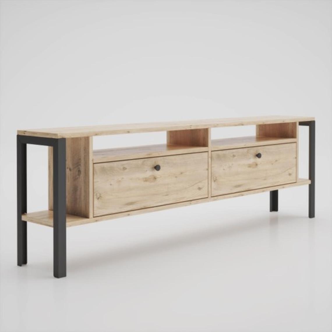 Wood'n Love Atlanta Metal Ayaklı Dolaplı 180 cm Tv Geniş Ünitesi - Atlantik Çam / Siyah