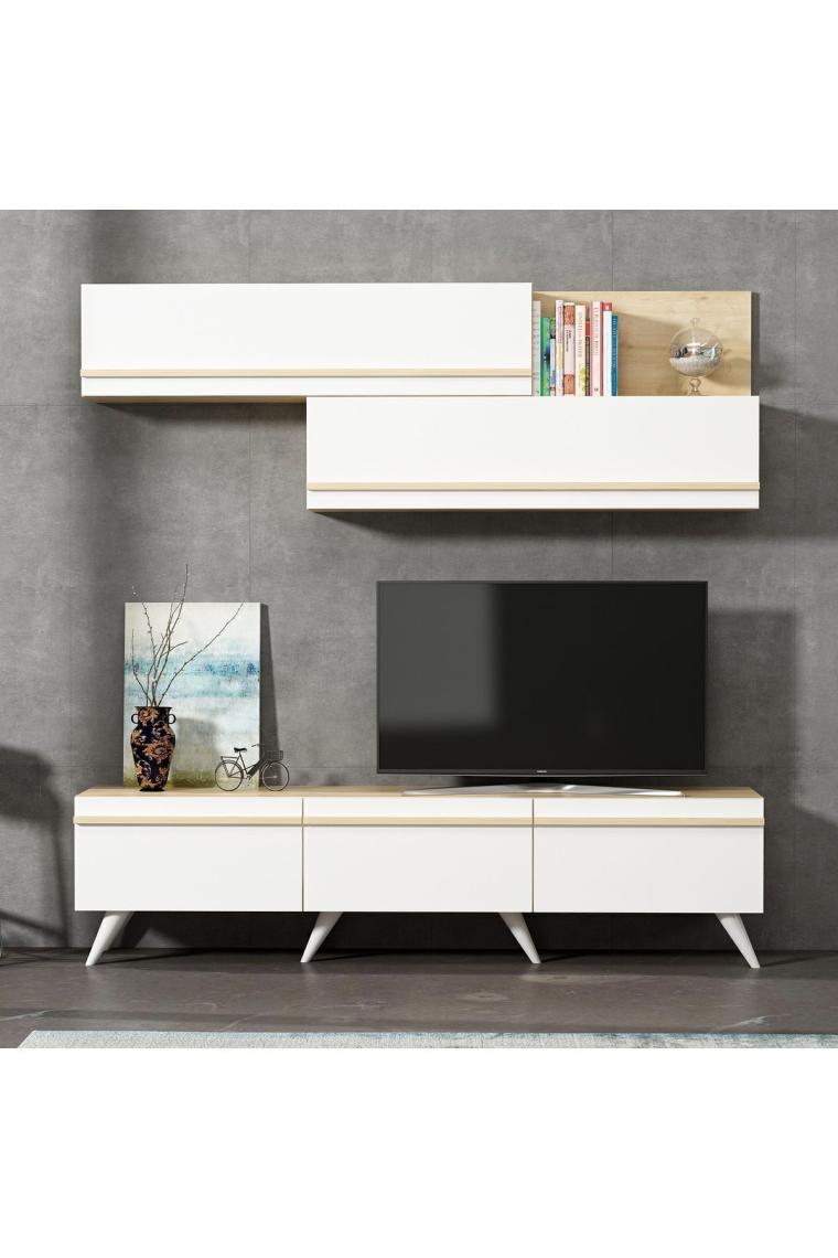 İnarch Dizayn Amsterdam Tv Ünitesi Beyaz Safir Meşe