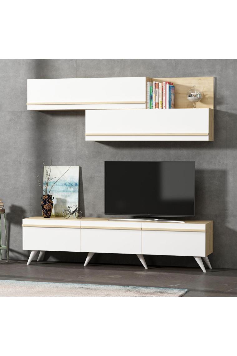İnarch Dizayn Amsterdam Tv Ünitesi Beyaz Safir Meşe