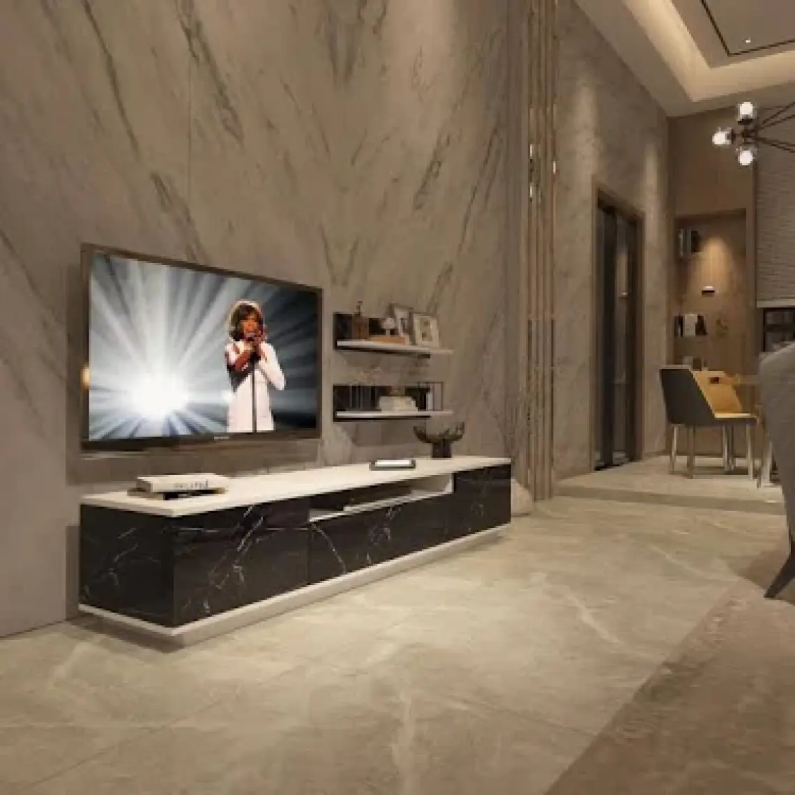 Decoraktiv Trendstyle 4s Mdf Tv Ünitesi Tv Sehpası Beyaz Siyah Mermer