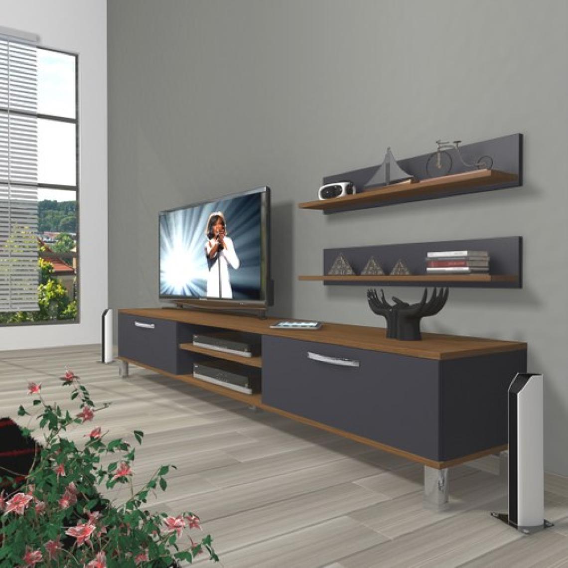 Decoraktiv Eko 4 Mdf DVD Krom Ayaklı Tv Ünitesi Tv Sehpası Ceviz Antrasit