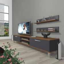 Decoraktiv Eko 4 Mdf DVD Krom Ayaklı Tv Ünitesi Tv Sehpası Ceviz Antrasit
