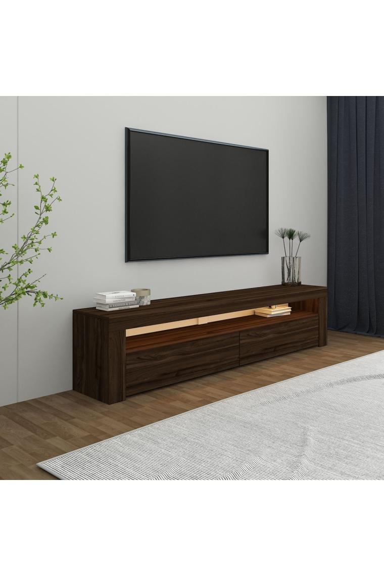 İnarch Dizayn Batı LED Işıklı 2 Kapaklı Tv Ünitesi Tv Sehpası Ceviz