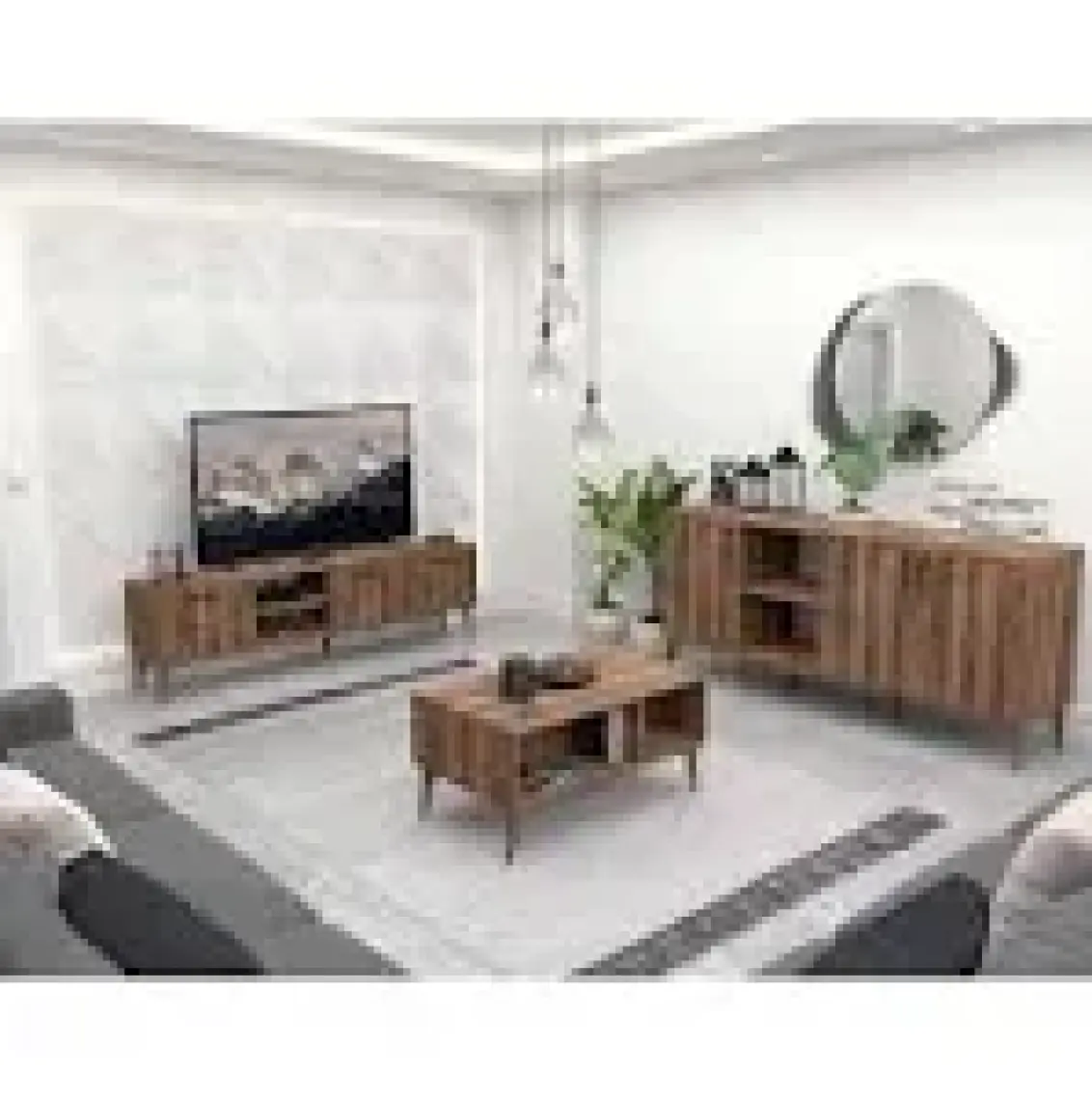 Mezza Set 1583-2072-1622 Exxen (Ahşap Ayaklı) Tv Ünitesi - Orta Sehpa - Konsol Seti Hat Rengi