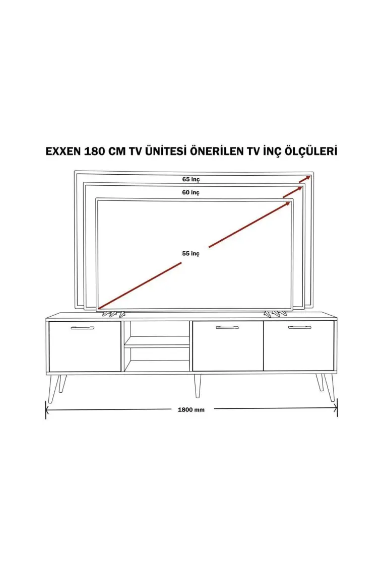 Mezza Set 1583-2072-1622 Exxen (Ahşap Ayaklı) Tv Ünitesi - Orta Sehpa - Konsol Seti Hat Rengi