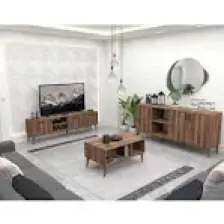 Mezza Set 1583-2072-1622 Exxen (Ahşap Ayaklı) Tv Ünitesi - Orta Sehpa - Konsol Seti Hat Rengi