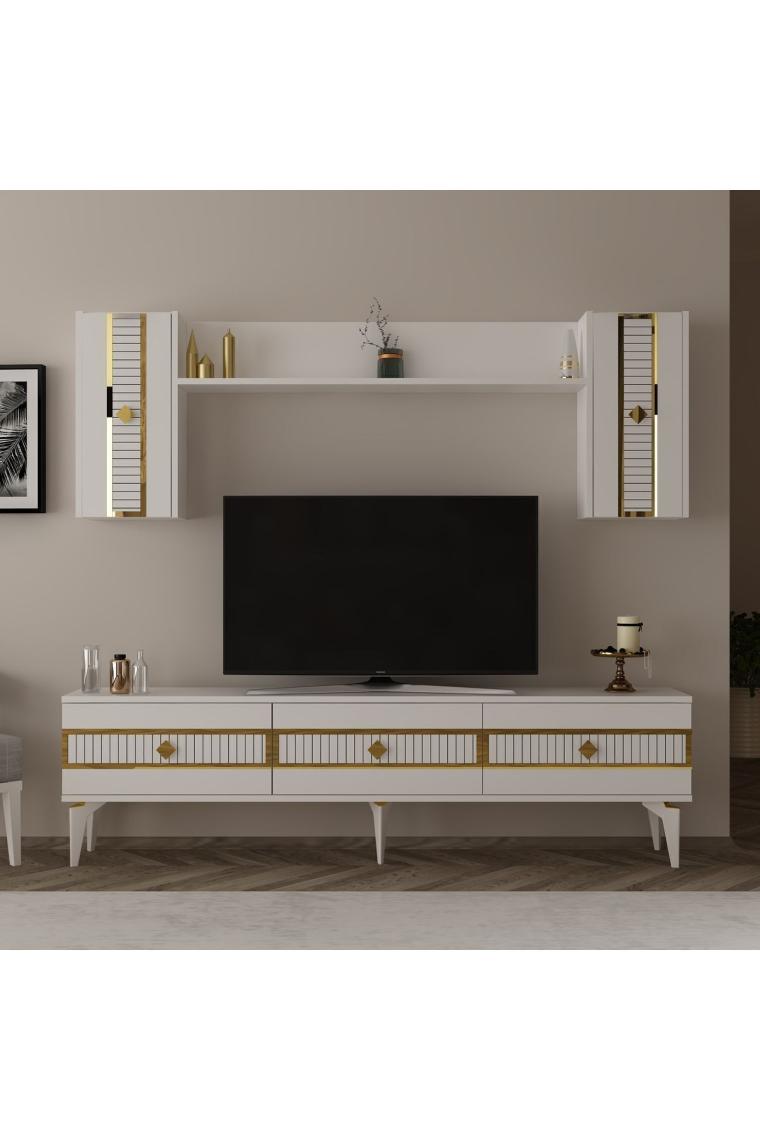 Cantek Dizayn Nora Tv Ünitesi Takımı Beyaz - Altın