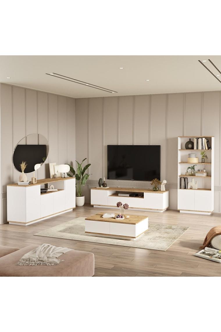 Yurudesign Future Tv Ünitesi Orta Sehpa Konsol Kitaplık 4'lü Set Çam-Beyaz FR19-AW