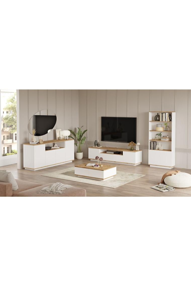 Yurudesign Future Tv Ünitesi Orta Sehpa Konsol Kitaplık 4'lü Set Çam-Beyaz FR19-AW