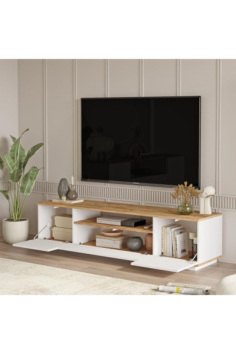 Yurudesign Future Tv Ünitesi Orta Sehpa Konsol Kitaplık 4'lü Set Çam-Beyaz FR19-AW