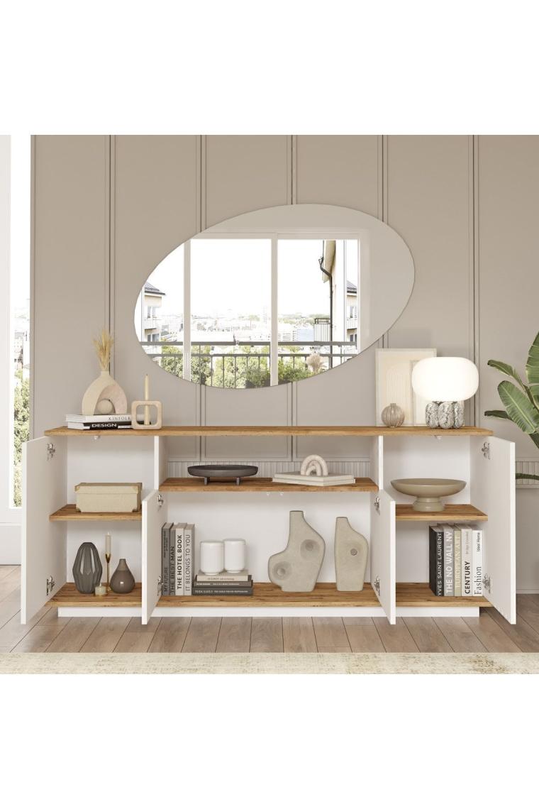 Yurudesign Future Tv Ünitesi Orta Sehpa Konsol Kitaplık 4'lü Set Çam-Beyaz FR19-AW
