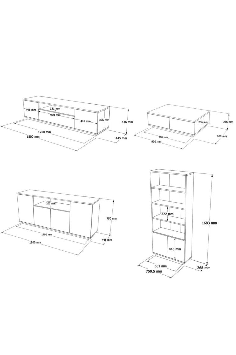 Yurudesign Future Tv Ünitesi Orta Sehpa Konsol Kitaplık 4'lü Set Çam-Beyaz FR19-AW