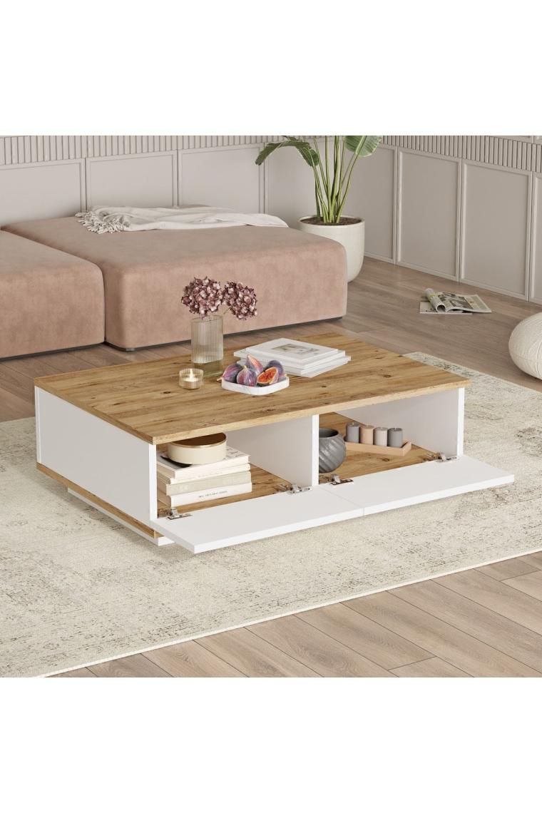 Yurudesign Future Tv Ünitesi Orta Sehpa Konsol Kitaplık 4'lü Set Çam-Beyaz FR19-AW