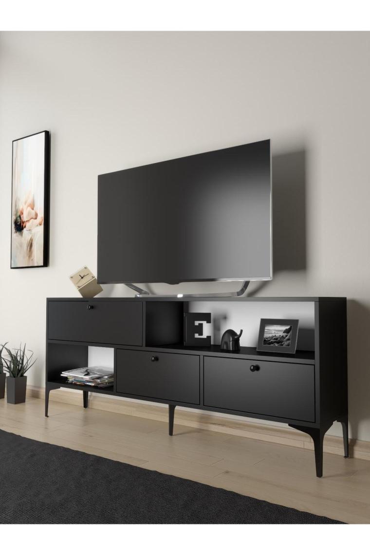 Wood'n Love Katre 150 cm Metal Ayaklı Tv Ünitesi - Siyah / Siyah