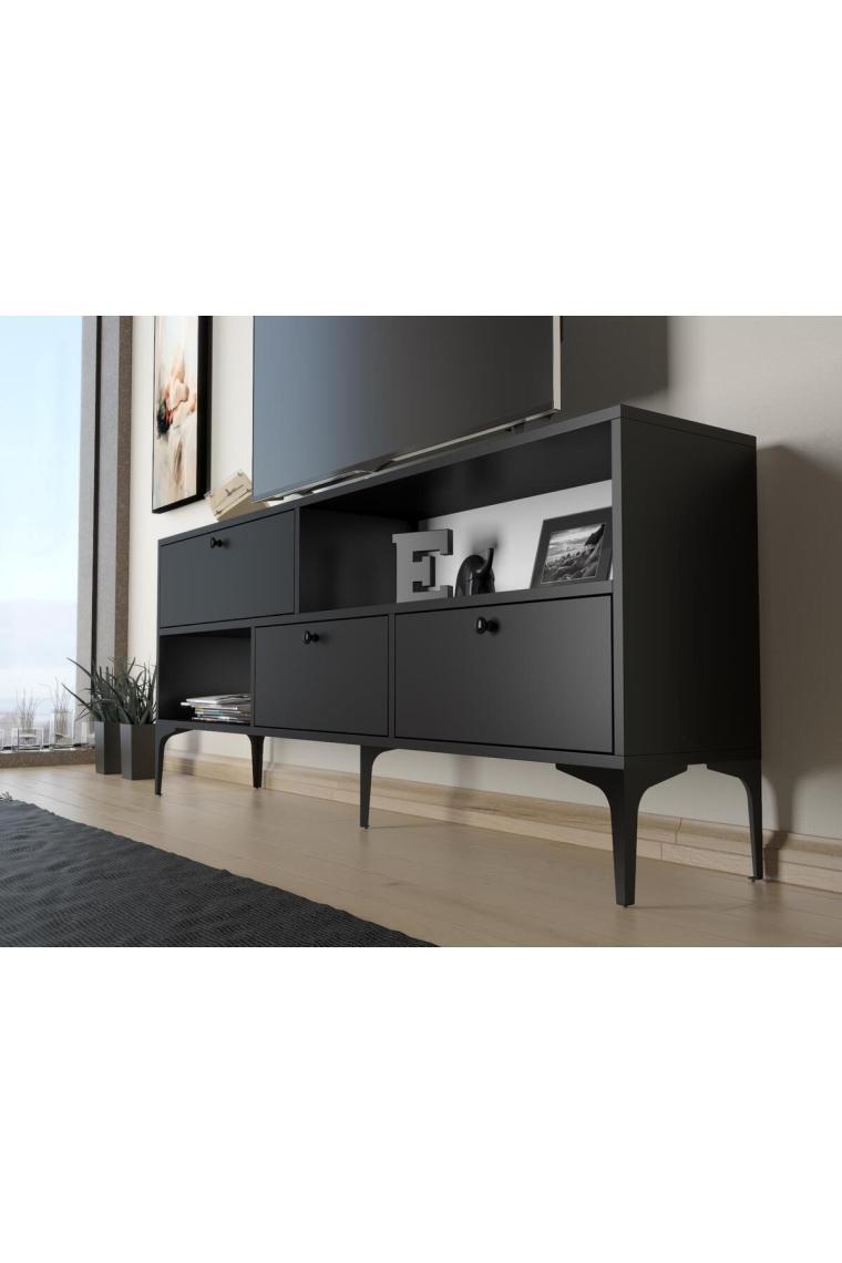 Wood'n Love Katre 150 cm Metal Ayaklı Tv Ünitesi - Siyah / Siyah