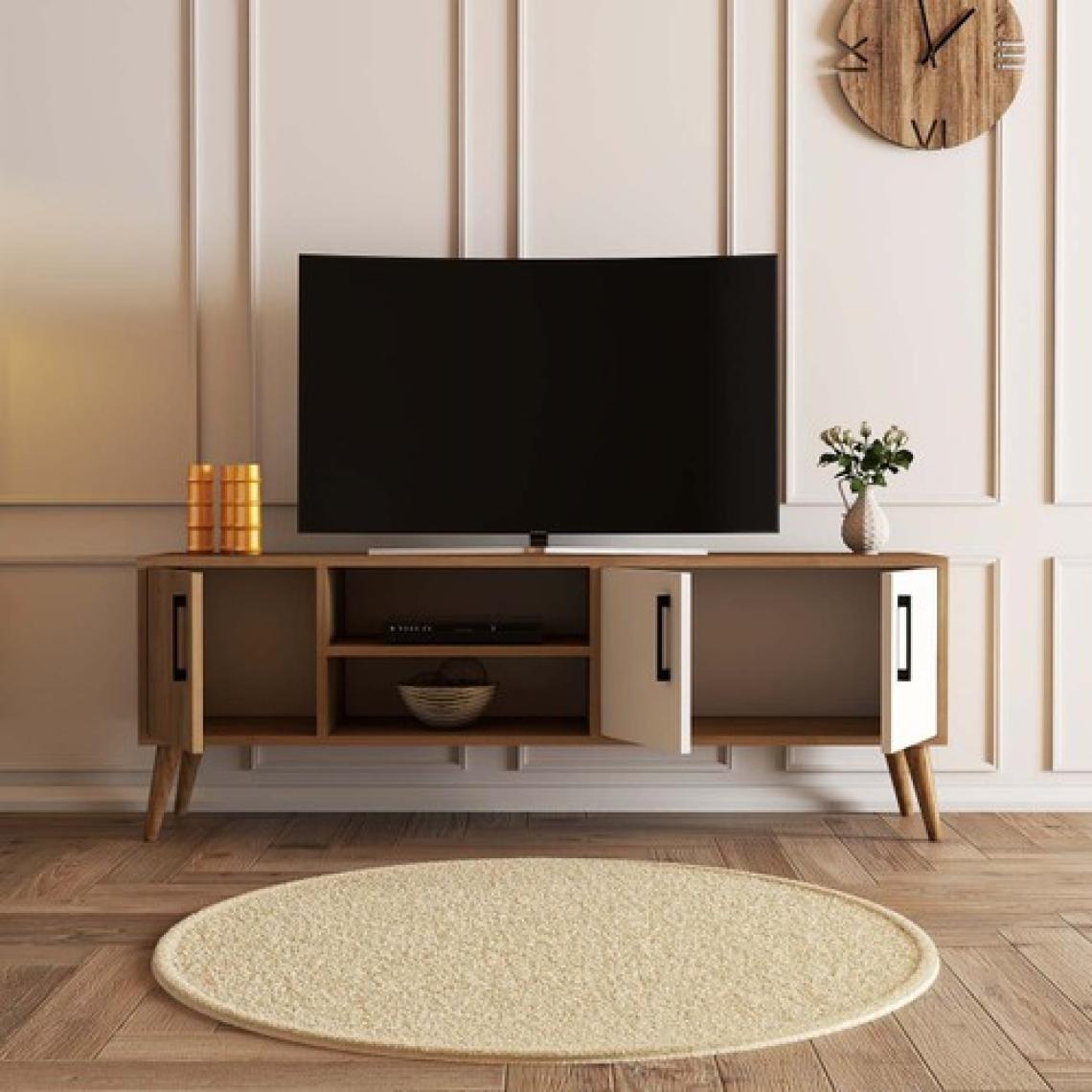 Mezza 1584 Exxen 150 cm Ahşap Ayaklı Tv Ünitesi Sepet-Beyaz