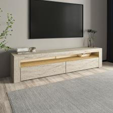 İnarch Dizayn Batı LED Işıklı 2 Kapaklı Tv Ünitesi Tv Sehpası Traverten