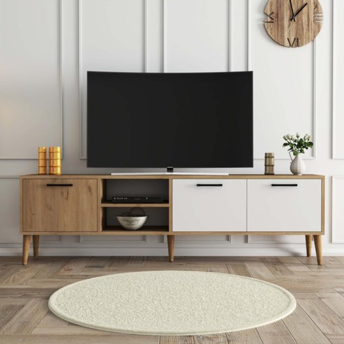 Mezza Exxen 180 cm Ahşap Ayaklı Tv Ünitesi Sepet Beyaz 1585