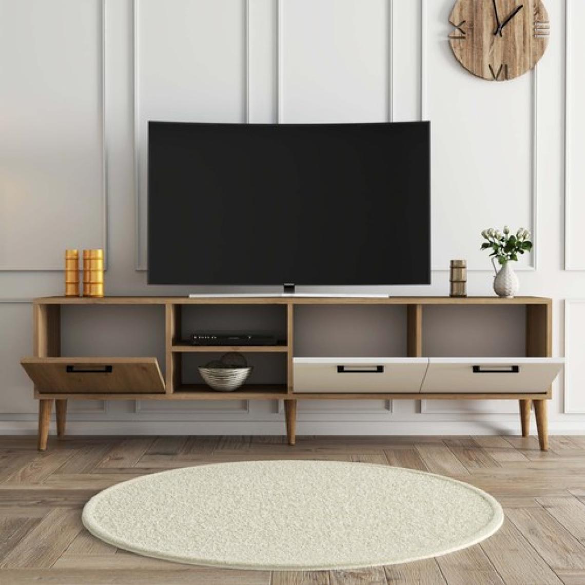 Mezza Exxen 180 cm Ahşap Ayaklı Tv Ünitesi Sepet Beyaz 1585