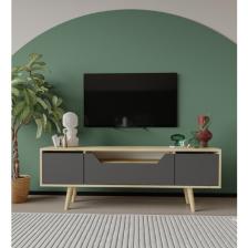 VM VERTEX MOBİLYA Roma Ahşap Ayaklı Tv Ünitesi Tv Sehpası Safir Meşe - Antrasit 150 cm