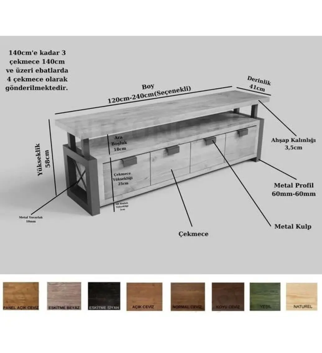 Ntconcept Arona Masif Ahşap Tv Stand - (Genişlik 120CM)