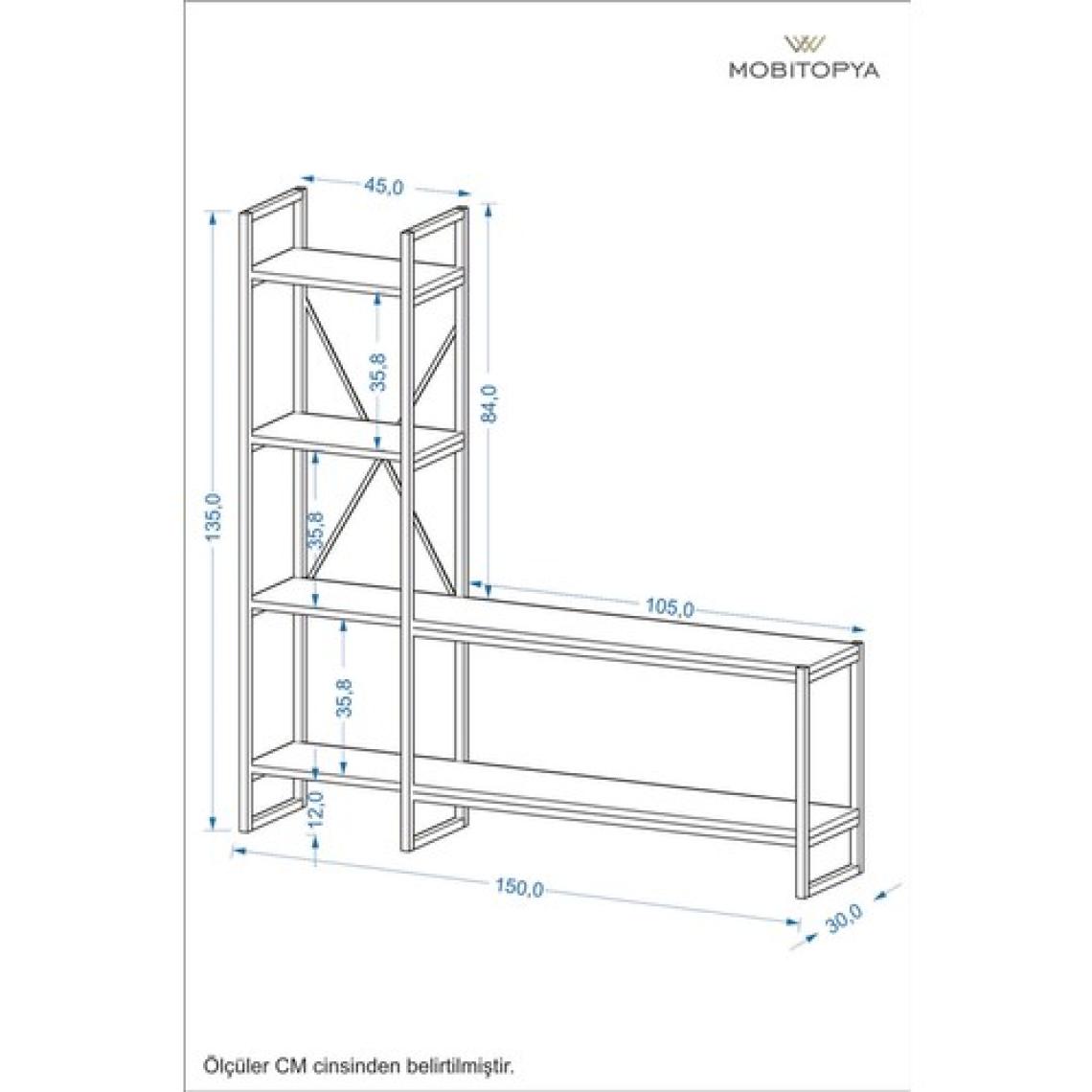 Mobitopya Nilamu  150 cm  Tv Ünitesi / Metal Aksamlı / Açık Raf / Kitaplık / Organizer / Ofis / Ev / Salon / Tv Sehpası / Dekoratif