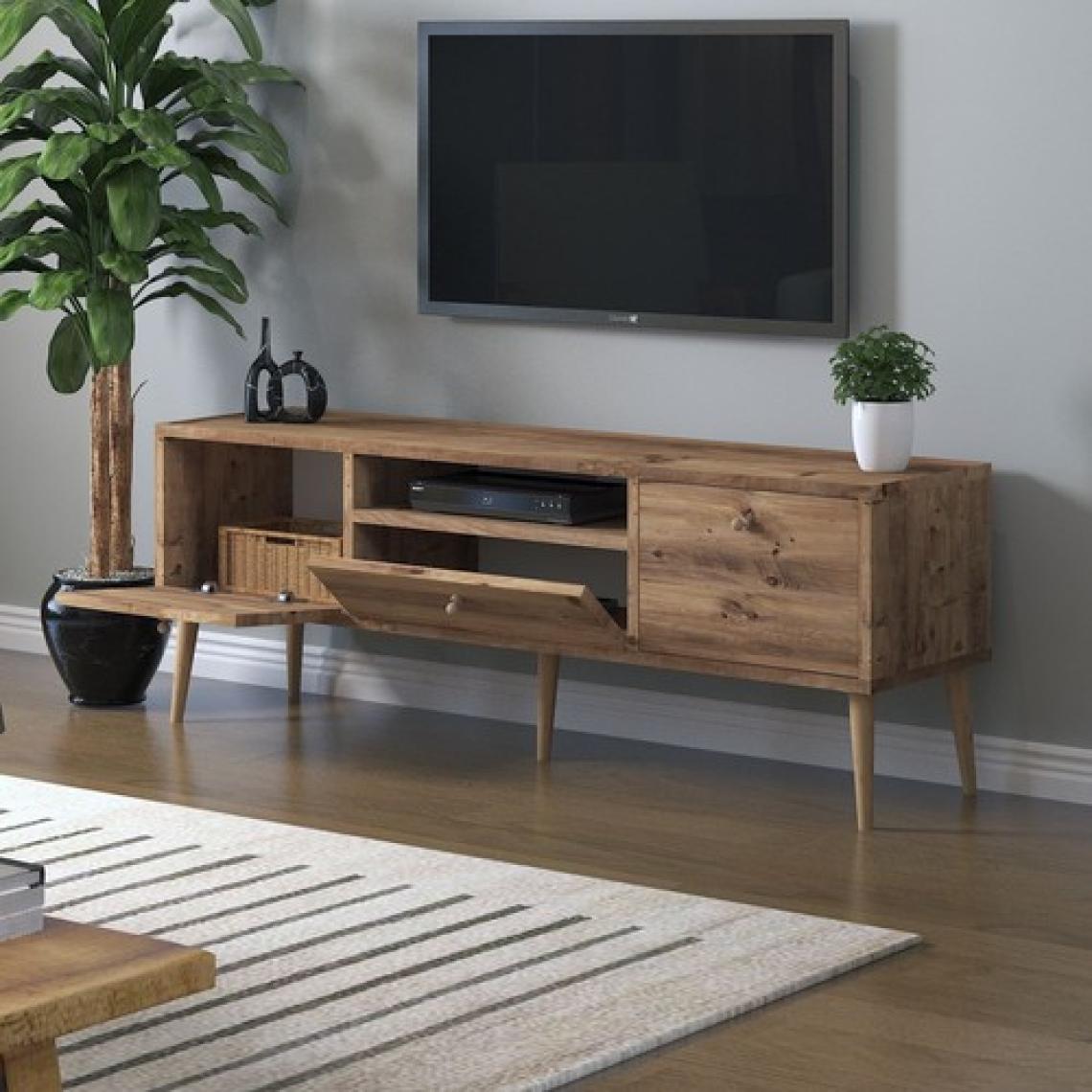 Mbes Mobilya Beyza Ahşap Ayaklı 140 cm Atlantik Çam Tv Sehbası