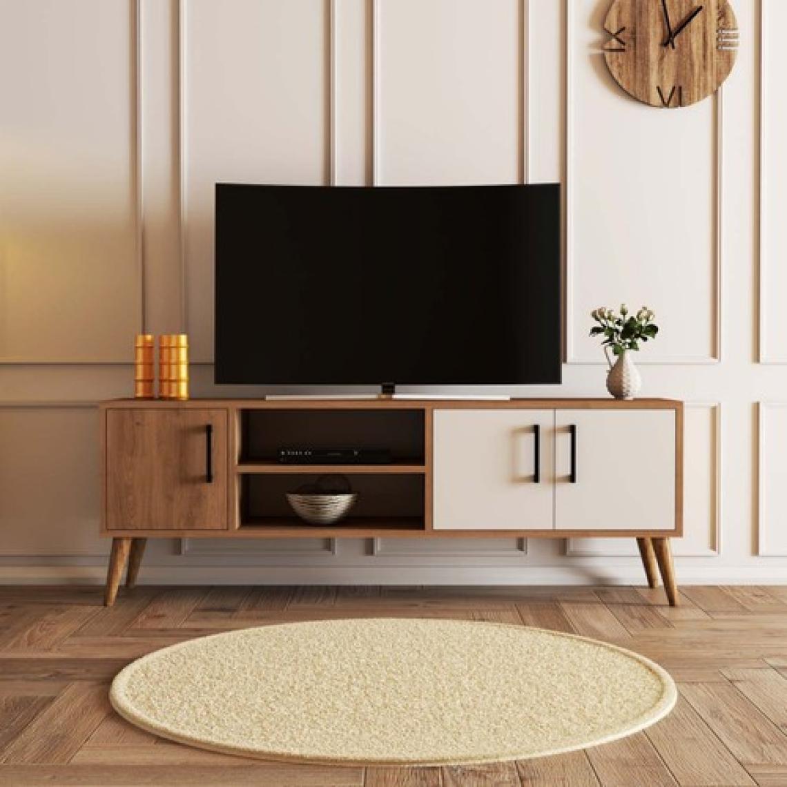 Mezza 1584 Exxen 150 cm Ahşap Ayaklı Tv Ünitesi Sepet-Beyaz