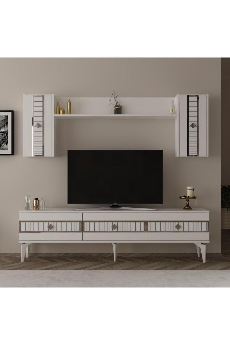 Cantek Dizayn Nora Tv Ünitesi Takımı Beyaz - Gümüş