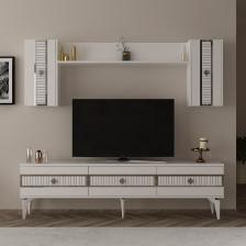 Cantek Dizayn Nora Tv Ünitesi Takımı Beyaz - Gümüş
