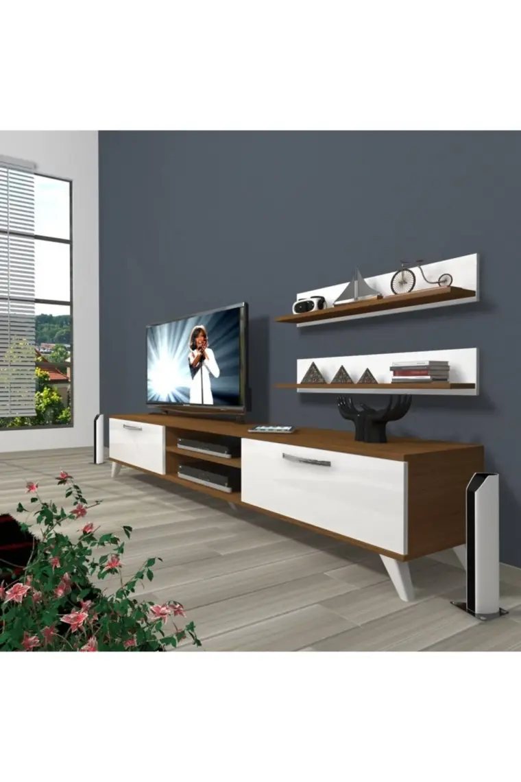 Decoraktiv Eko 4 Mdf Dvd Retro Tv Ünitesi Tv Sehpası Ceviz Beyaz