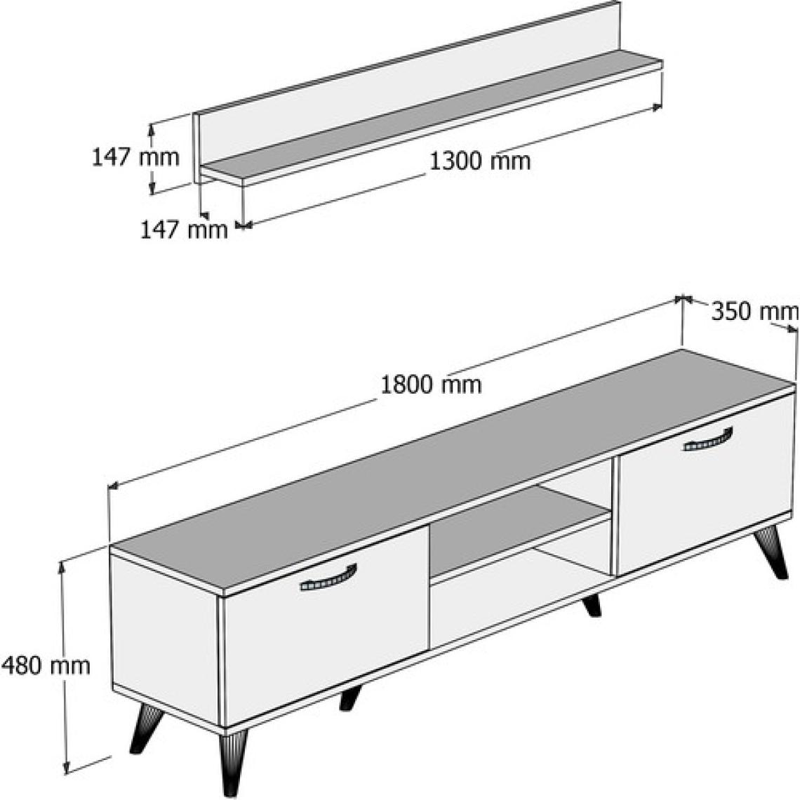 Tanmob Mega 180'li L Raflı Tv Ünitesi Çam-Beyaz  - TVU0103