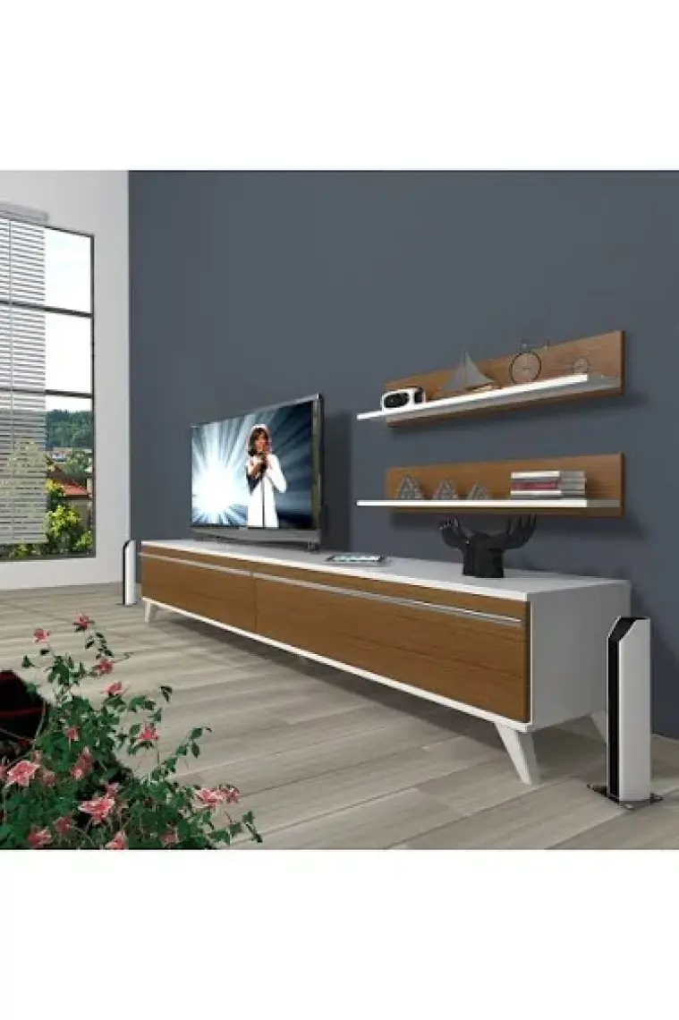 Decoraktiv Eko 4 Mdf Std Retro Tv Ünitesi Tv Sehpası Beyaz Ceviz