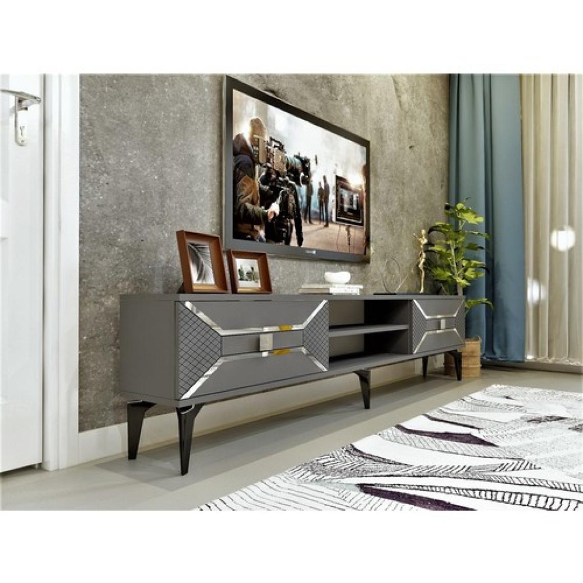 Cantek Dizayn Yummedi Tv Ünitesi 2 Raflı, 2 Kapaklı Antrasit-Gümüş