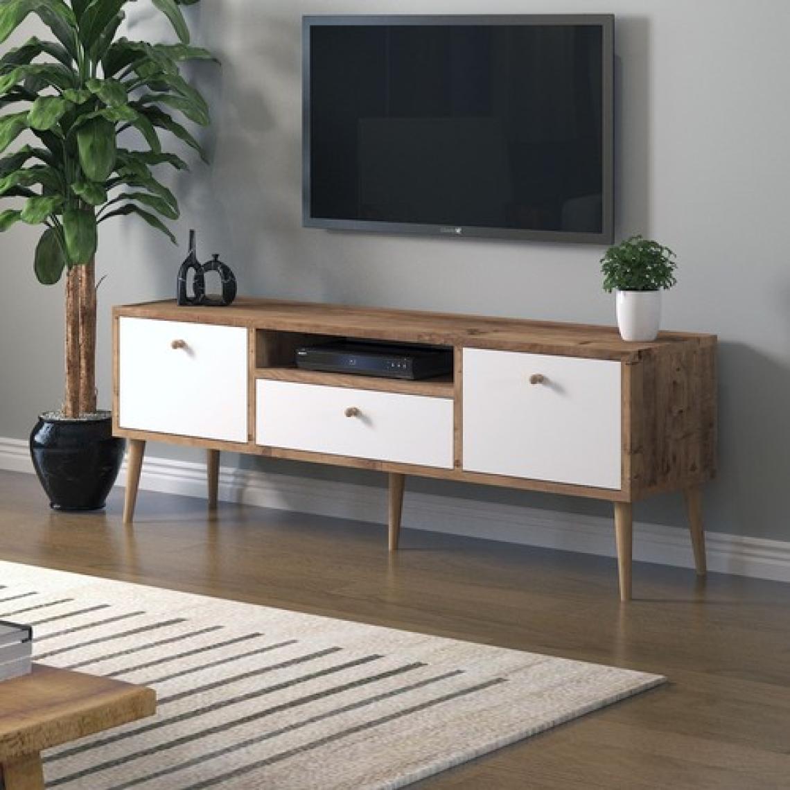 Mbes Mobilya Beyza Ahşap Ayaklı 140 cm Atlantik  Beyaz Tv Sehbası