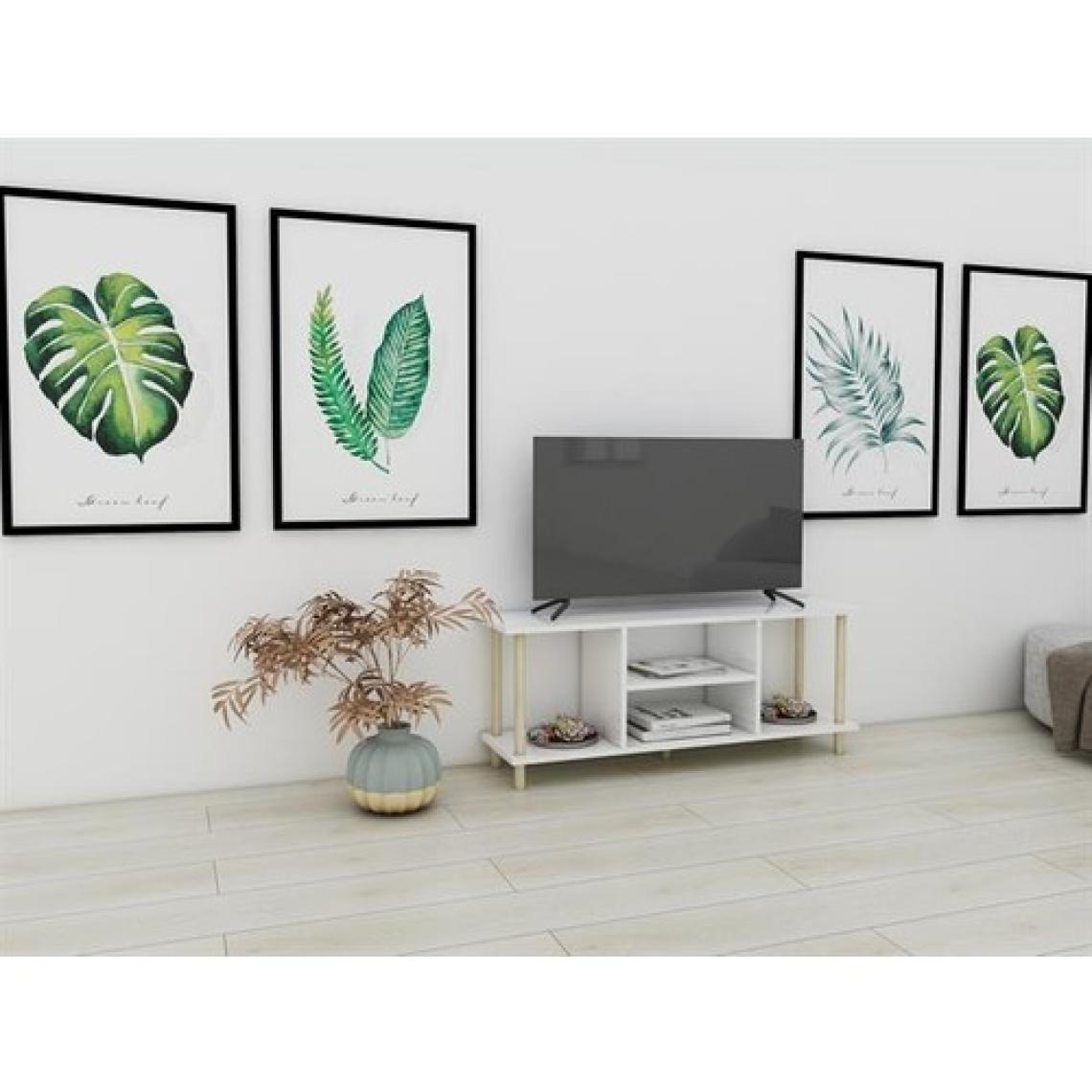 Masif Market Ahşap Beyaz Tv Ünitesi