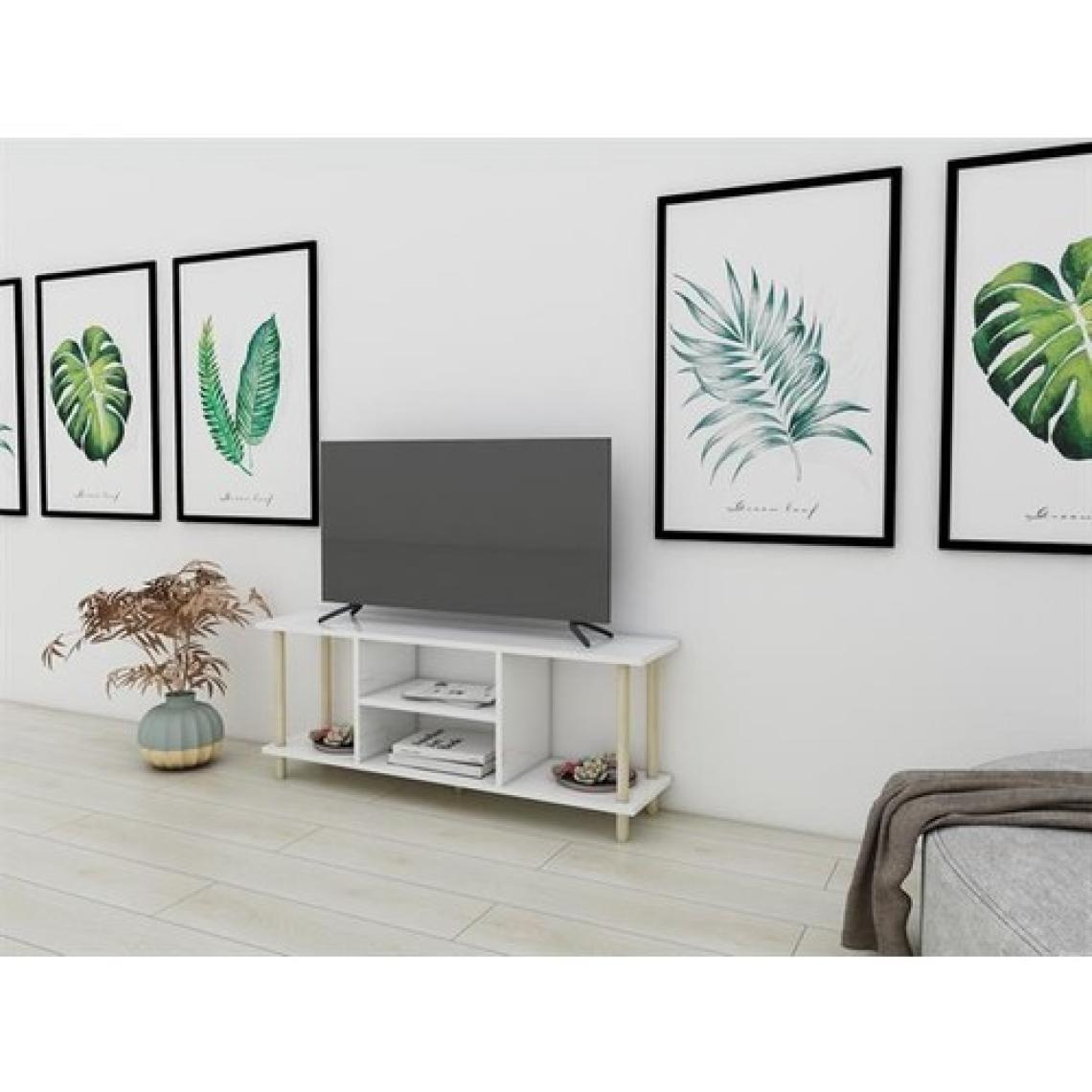 Masif Market Ahşap Beyaz Tv Ünitesi