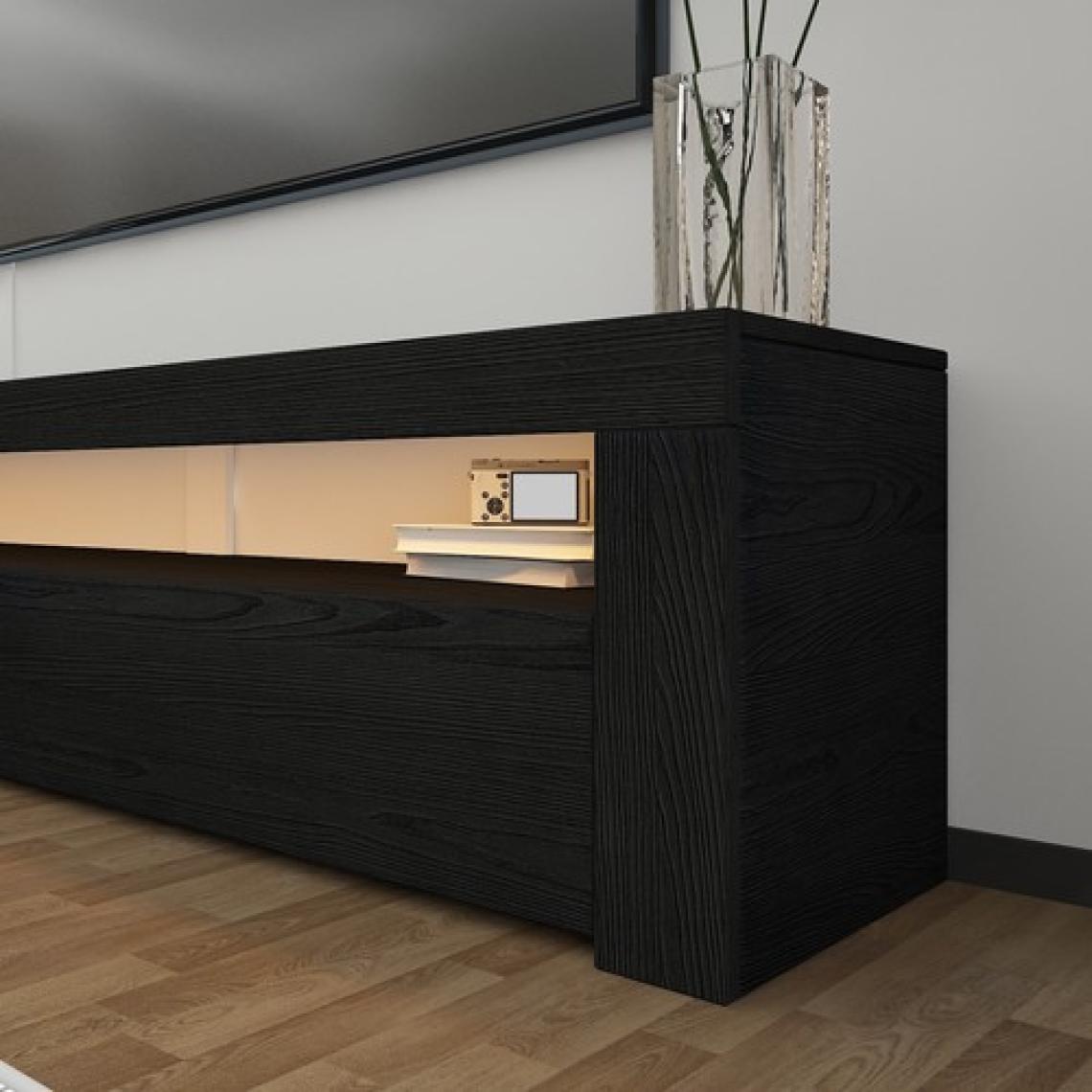 İnarch Dizayn Batı LED Işıklı 2 Kapaklı Tv Ünitesi Tv Sehpası Ahşap Siyah