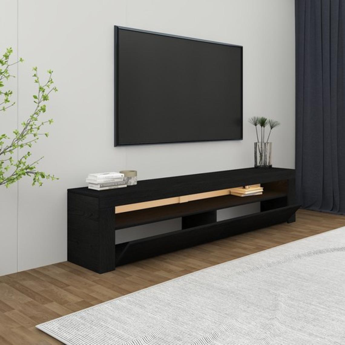 İnarch Dizayn Batı LED Işıklı 2 Kapaklı Tv Ünitesi Tv Sehpası Ahşap Siyah