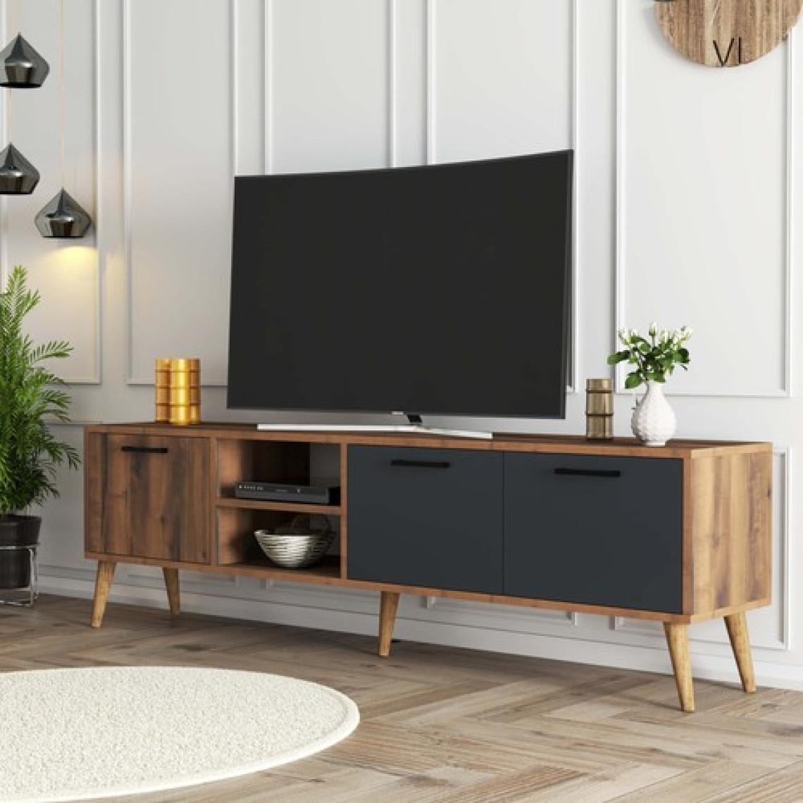 Mezza Exxen 180 cm Ahşap Ayaklı Tv Ünitesi Hat - Antrasit 1581