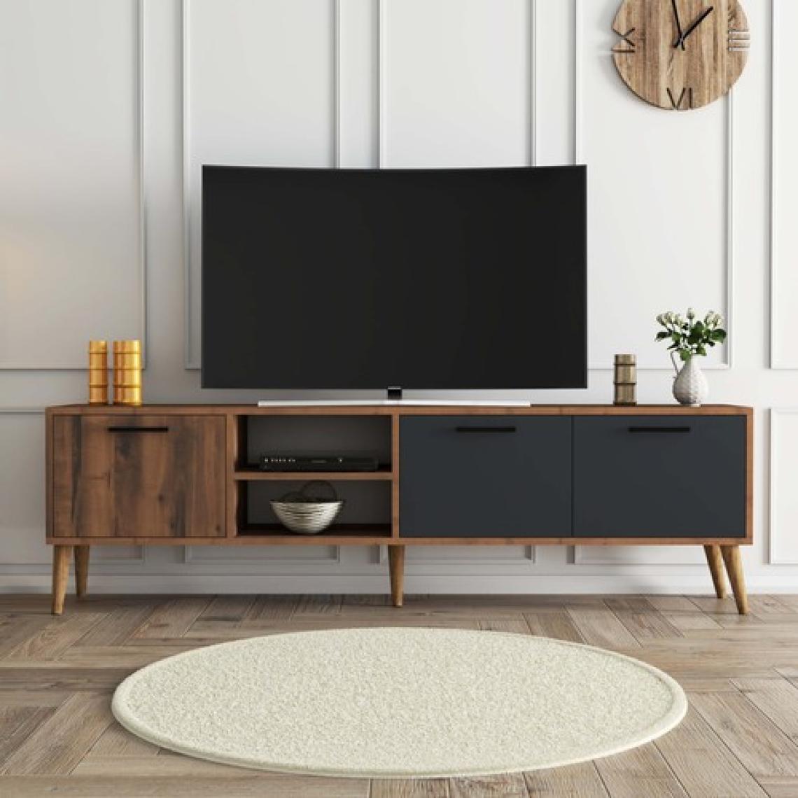 Mezza Exxen 180 cm Ahşap Ayaklı Tv Ünitesi Hat - Antrasit 1581