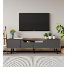 VM VERTEX MOBİLYA Roma Ahşap Ayaklı Tv Ünitesi Tv Sehpası Ceviz-Antrasit