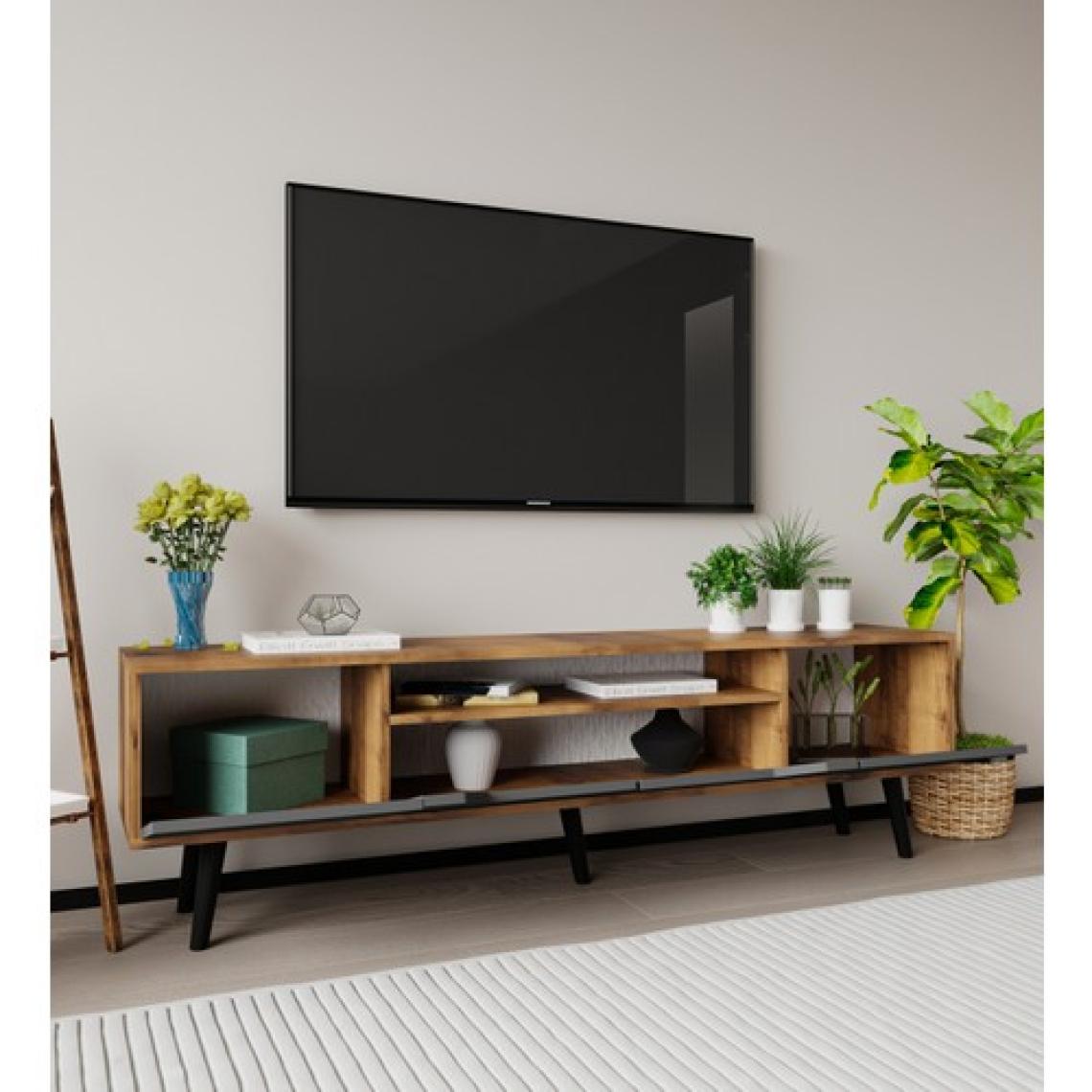 VM VERTEX MOBİLYA Roma Ahşap Ayaklı Tv Ünitesi Tv Sehpası Ceviz-Antrasit