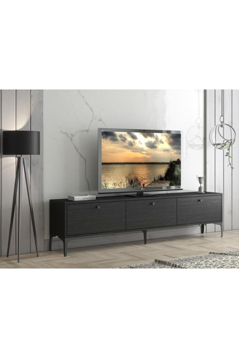 Wood'n Love Etna Premium Metal Ayaklı Dolaplı 180 cm Tv Ünitesi - Siyah / Siyah