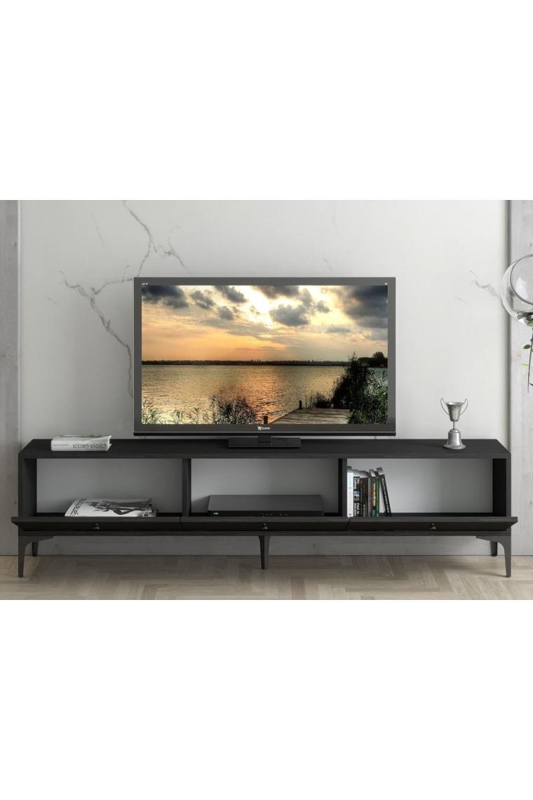 Wood'n Love Etna Premium Metal Ayaklı Dolaplı 180 cm Tv Ünitesi - Siyah / Siyah