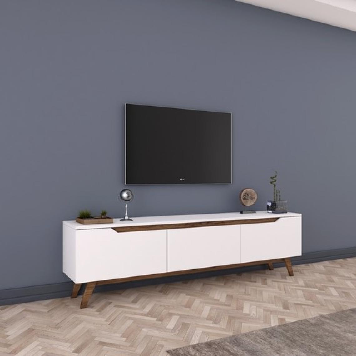 Rani D1 Tv Ünitesi Modern Ayaklı Tv Sehpası 180 cm  Beyaz - Minyatür Ceviz